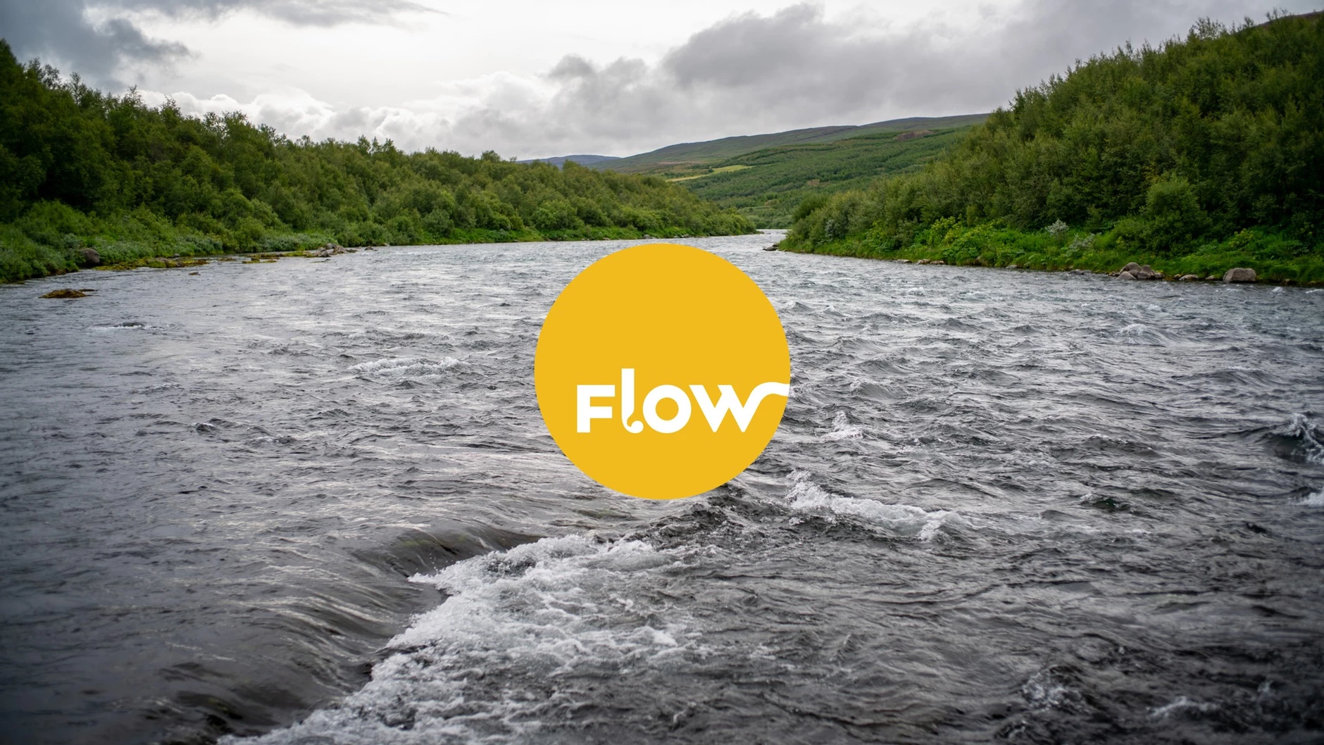 Flow logo with an Icelandic river in the background