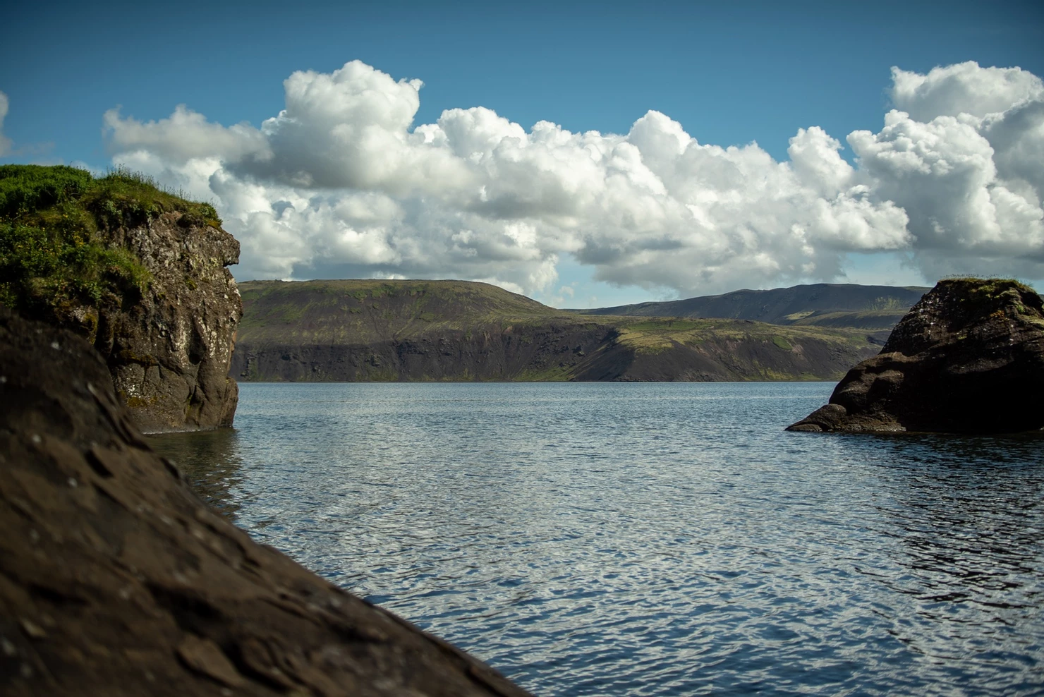 Mountainous Icelandic Coast under a blue sky