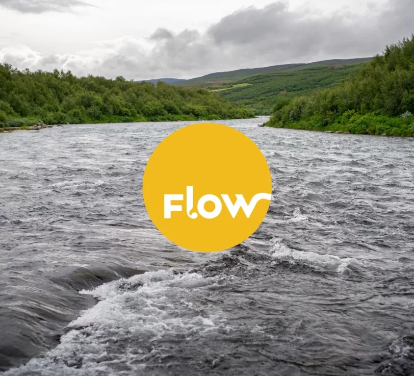 Flow logo with an Icelandic river in the background