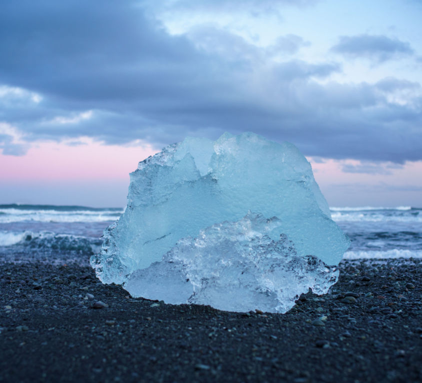 Iceland's diamond beach under a crimson sunset