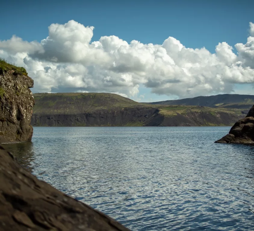 Mountainous Icelandic Coast under a blue sky