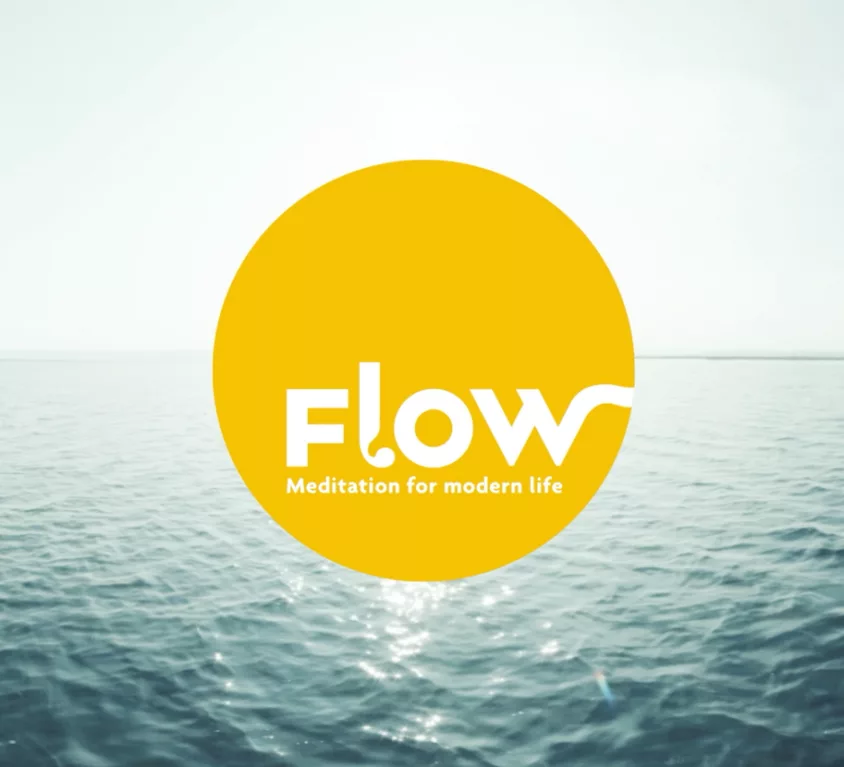Flow logo with calm waters in the background